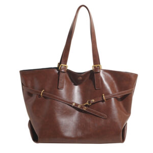 Women’s Spacious PU Shoulder Bag – Fits 15‑inch Laptop, Feather‑Light 0.39 kg, Vintage Brown & Black – Shopdecimals