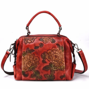 Shopdecimals Women’s Vintage Leather Crossbody Bag – Compact 250×180×60 mm, Double Straps, Floral Accent, All‑Day Comfort