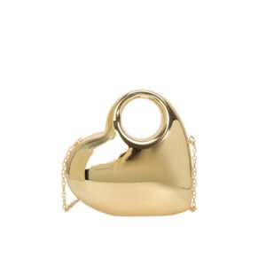 Lightweight Korean‑Style Heart Clutch – 0.4 kg, 4 Metallic Finishes, Phone Pocket for Girls’ Evening Out