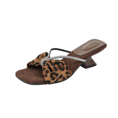 Women's Satin Rhinestone Sandals, Sexy Leopard Print Ultra High Heels, Outdoor Wear Slide Slippers | ShopDecimals